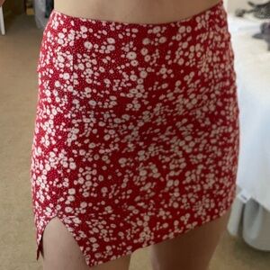 Red floral skirt